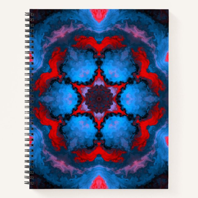 Psychedelic Hippie Flower Blue and Red Notebook (Front)