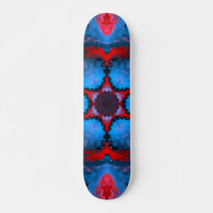 Psychedelic Hippie Flower Blue and Red Skateboard