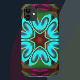 Psychedelic Hippie Flower Blue Green and Purple iPhone 11 Case