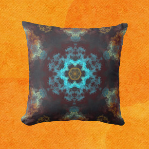 Psychedelic Hippie Flower Blue Red and Yellow Cushion
