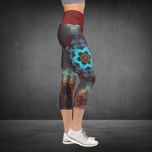 Psychedelic Hippie Flower Blue Red and Yellow Legg Capri Leggings