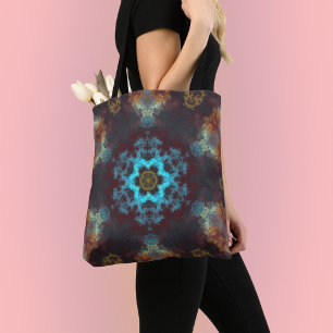 Psychedelic Hippie Flower Blue Red and Yellow Tote Bag