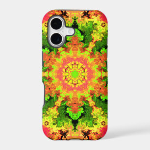 Psychedelic Hippie Flower Green Orange and Red
