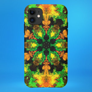 Psychedelic Hippie Flower Green Orange and Yellow iPhone 11 Case