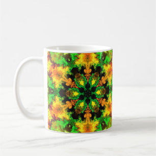 Psychedelic Hippie Flower Green Orange and Yellow Coffee Mug