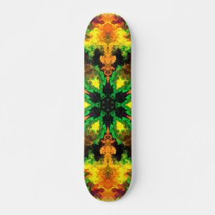 Psychedelic Hippie Flower Green Orange and Yellow Skateboard
