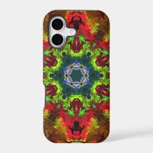 Psychedelic Hippie Flower Green Red and Orange