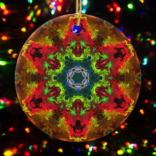 Psychedelic Hippie Flower Green Red and Orange Ceramic Ornament