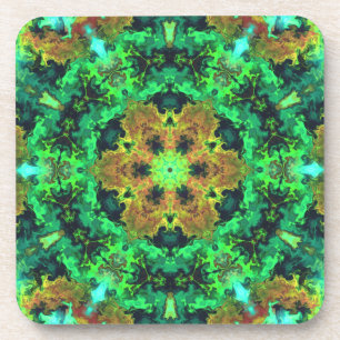 Psychedelic Hippie Flower Orange and Green Coaster