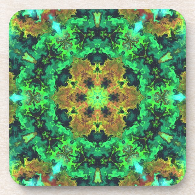 Psychedelic Hippie Flower Orange and Green Coaster (Front)