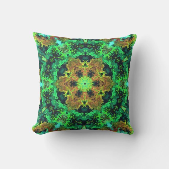 Psychedelic Hippie Flower Orange and Green Cushion (Front)