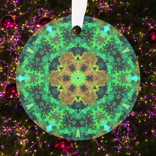 Psychedelic Hippie Flower Orange and Green Ornament