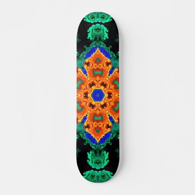 Psychedelic Hippie Flower Orange and Teal Skateboard (Front)
