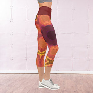 Psychedelic Hippie Flower Orange Purple and Yellow Capri Leggings