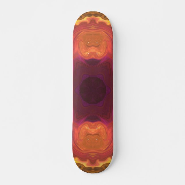 Psychedelic Hippie Flower Orange Purple and Yellow Skateboard (Front)