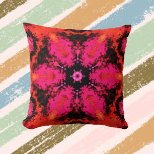 Psychedelic Hippie Flower Pink and Black Cushion