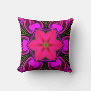Psychedelic Hippie Flower Pink and Purple Cushion