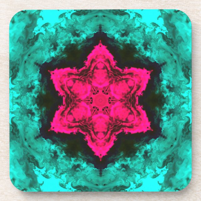 Psychedelic Hippie Flower Pink and Teal Coaster (Front)