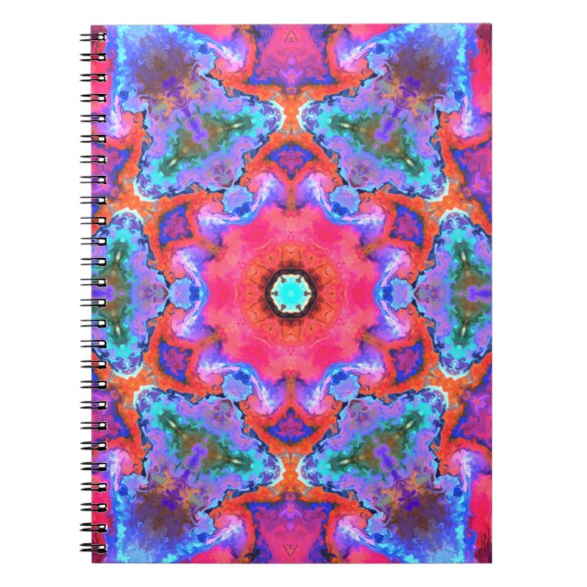 Psychedelic Hippie Flower Pink Blue and Orange Notebook (Front)