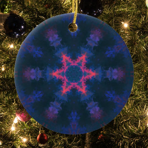 Psychedelic Hippie Flower Pink Purple and Blue Ceramic Ornament