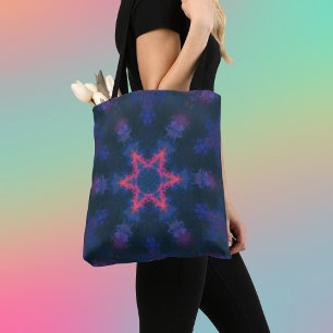 Psychedelic Hippie Flower Pink Purple and Blue Tote Bag