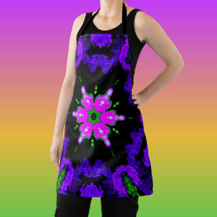 Psychedelic Hippie Flower Pink Purple and Green Apron