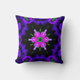 Psychedelic Hippie Flower Pink Purple and Green Cushion