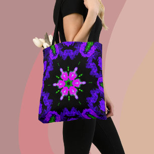 Psychedelic Hippie Flower Pink Purple and Green Tote Bag