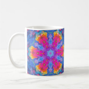 Psychedelic Hippie Flower Pink Yellow and Blue Coffee Mug