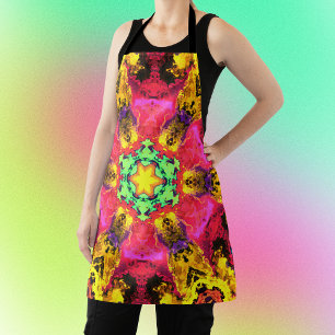 Psychedelic Hippie Flower Pink Yellow and Green Apron
