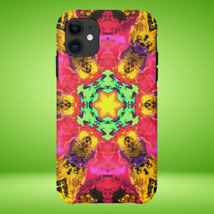 Psychedelic Hippie Flower Pink Yellow and Green iPhone 11 Case