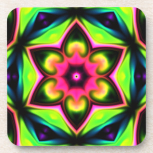 Psychedelic Hippie Flower Pink Yellow and Green Coaster