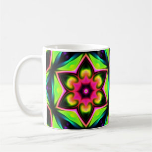 Psychedelic Hippie Flower Pink Yellow and Green Coffee Mug