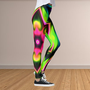 Psychedelic Hippie Flower Pink Yellow and Green Leggings