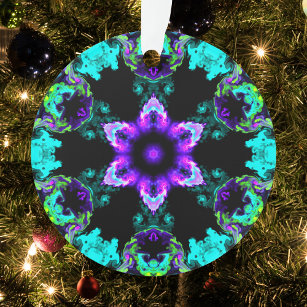 Psychedelic Hippie Flower Purple Teal and Black  Ornament
