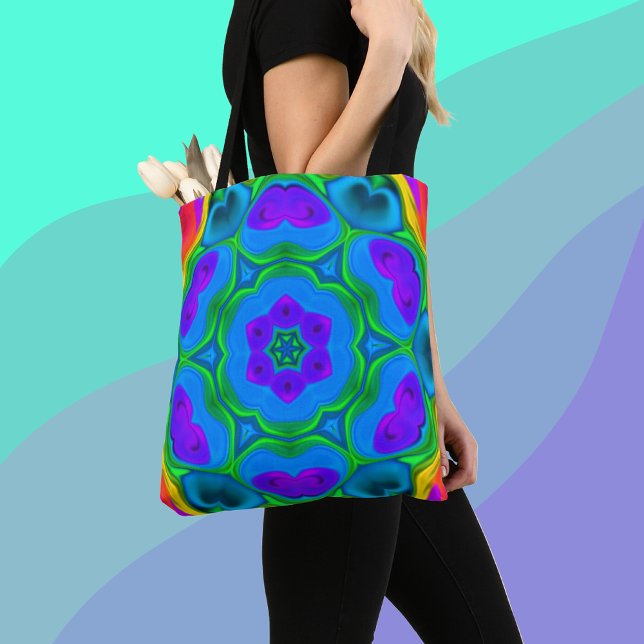 Psychedelic Hippie Flower Rainbow Tote Bag (Creator Uploaded)