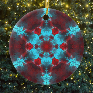 Psychedelic Hippie Flower Red and Blue Ceramic Ornament