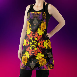 Psychedelic Hippie Flower Red Yellow and Purple Apron