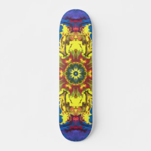 Psychedelic Hippie Flower Yellow and Blue Skateboard