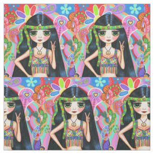 Psychedelic Hippie Girl Headband Peace Sign 1960s Fabric