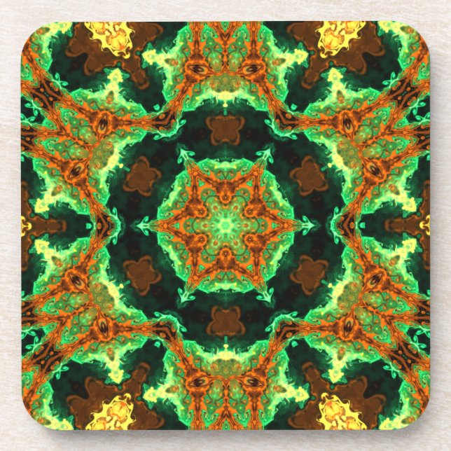 Psychedelic Hippie Green and Orange Coaster (Front)