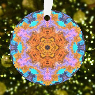 Psychedelic Hippie Orange Blue and Yellow Ornament