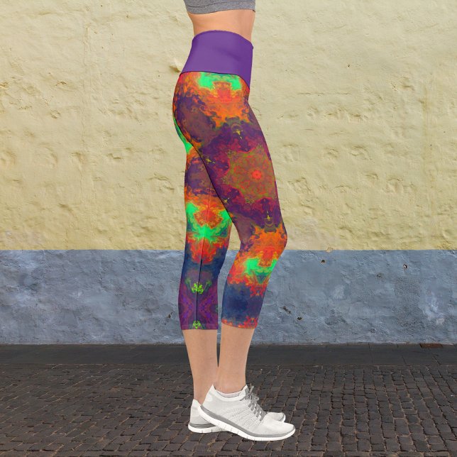 Psychedelic Hippie Orange, Green, and Blue. Leggin Capri Leggings (Creator Uploaded)