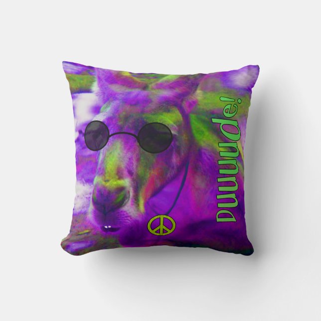 Psychedelic Hippie Peace Loving Kangaroo, Dude! Cushion (Front)