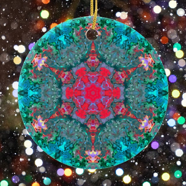 Psychedelic Hippie Pink Teal and Blue Ceramic Ornament (Creator Uploaded)