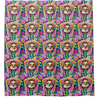 Psychedelic Hippie Puppy Groovy Shower Curtain