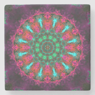 Psychedelic Hippie Purple Pink and Teal Stone Coaster