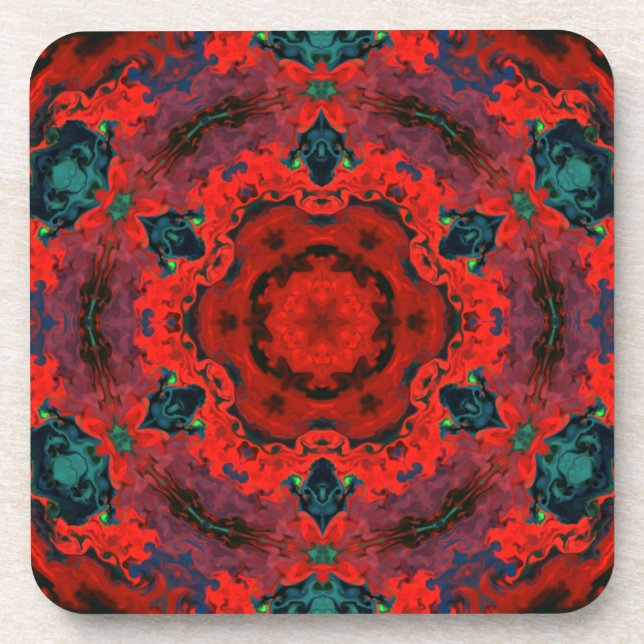 Psychedelic Hippie Red and Teal Coaster (Front)