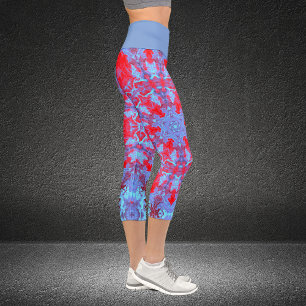 Psychedelic Hippie Snowflake Blue and Red Leggings