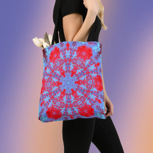 Psychedelic Hippie Snowflake Blue and Red Tote Bag